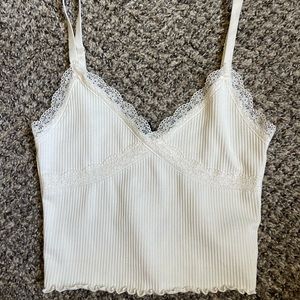 Divided Lace Cream Scalloped Crop Top